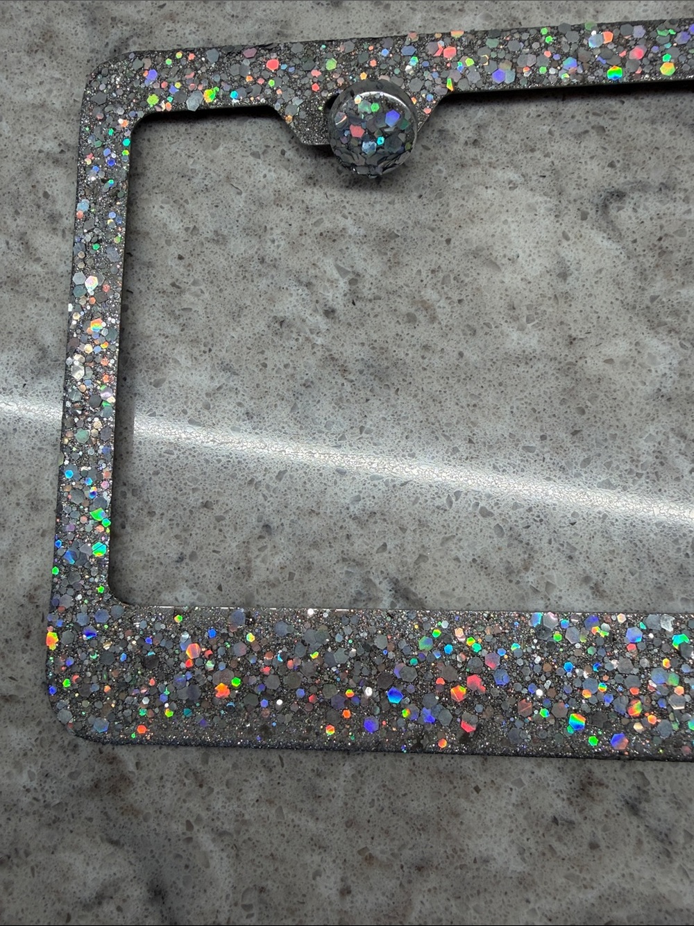 Sparkle Silver Rhinestone License Plate Frame with Adhesive Mount